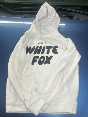 White Fox Boutique White Hoodie with Black Logo